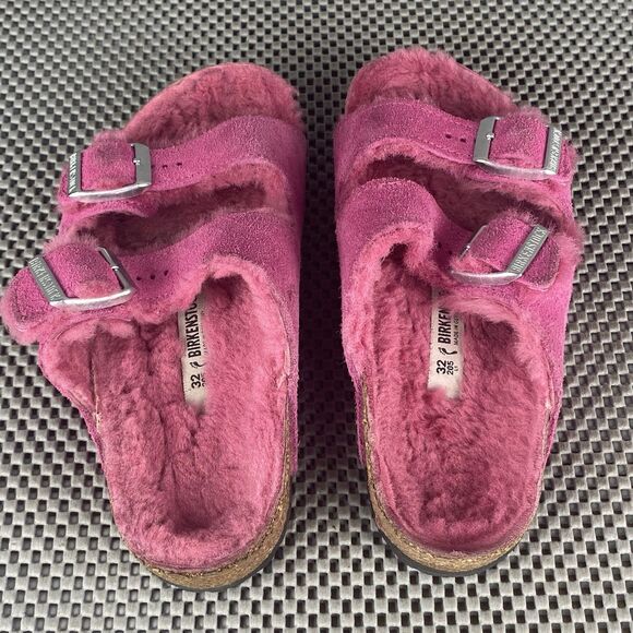 Birkenstock Arizona Shearling Sandals Womens 32 L1 Pink Leather Made In Germany - Picture 7 of 12